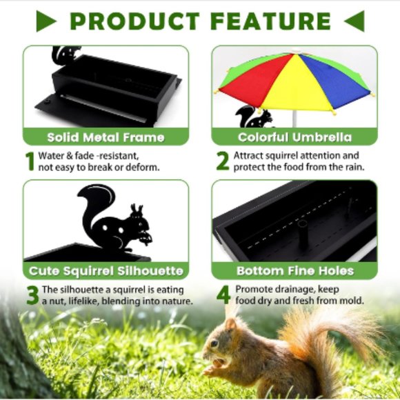 Squirrel & Chipmunk Miniature Metal Picnic Table w/Corn Cob Holder & Umbrella - Picture 4 of 12